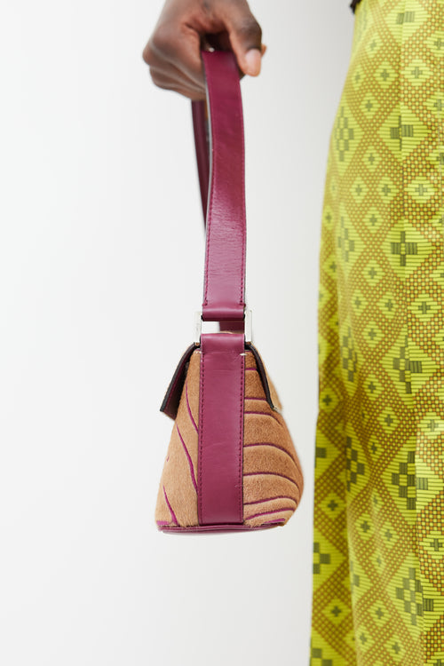 Ferragamo Purple & Brown Textured Hair Shoulder Bag