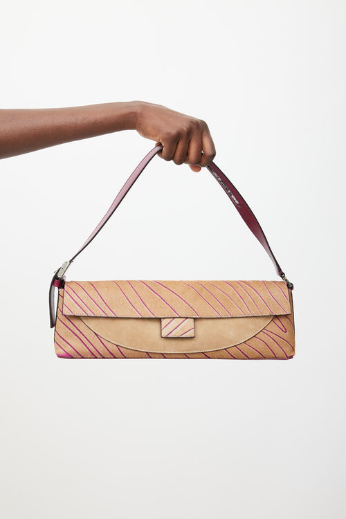 Ferragamo Purple & Brown Textured Hair Shoulder Bag