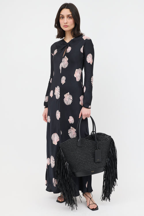 Ferragamo Raffia Fringe Tote Bag