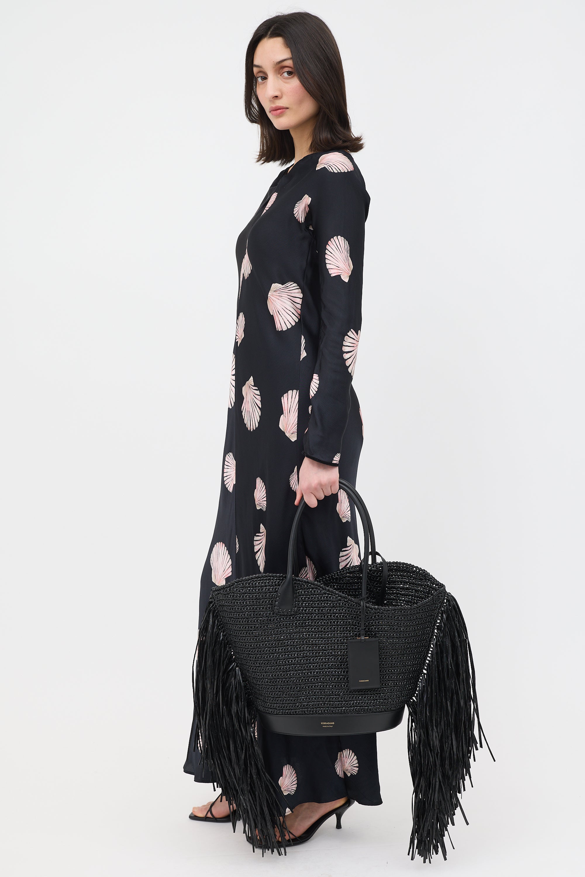 Ferragamo Raffia Fringe Tote Bag