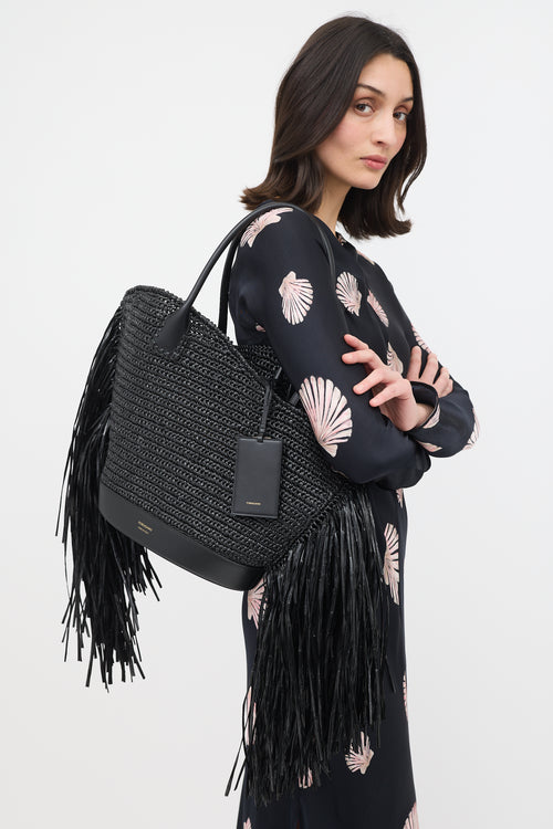 Ferragamo Raffia Fringe Tote Bag