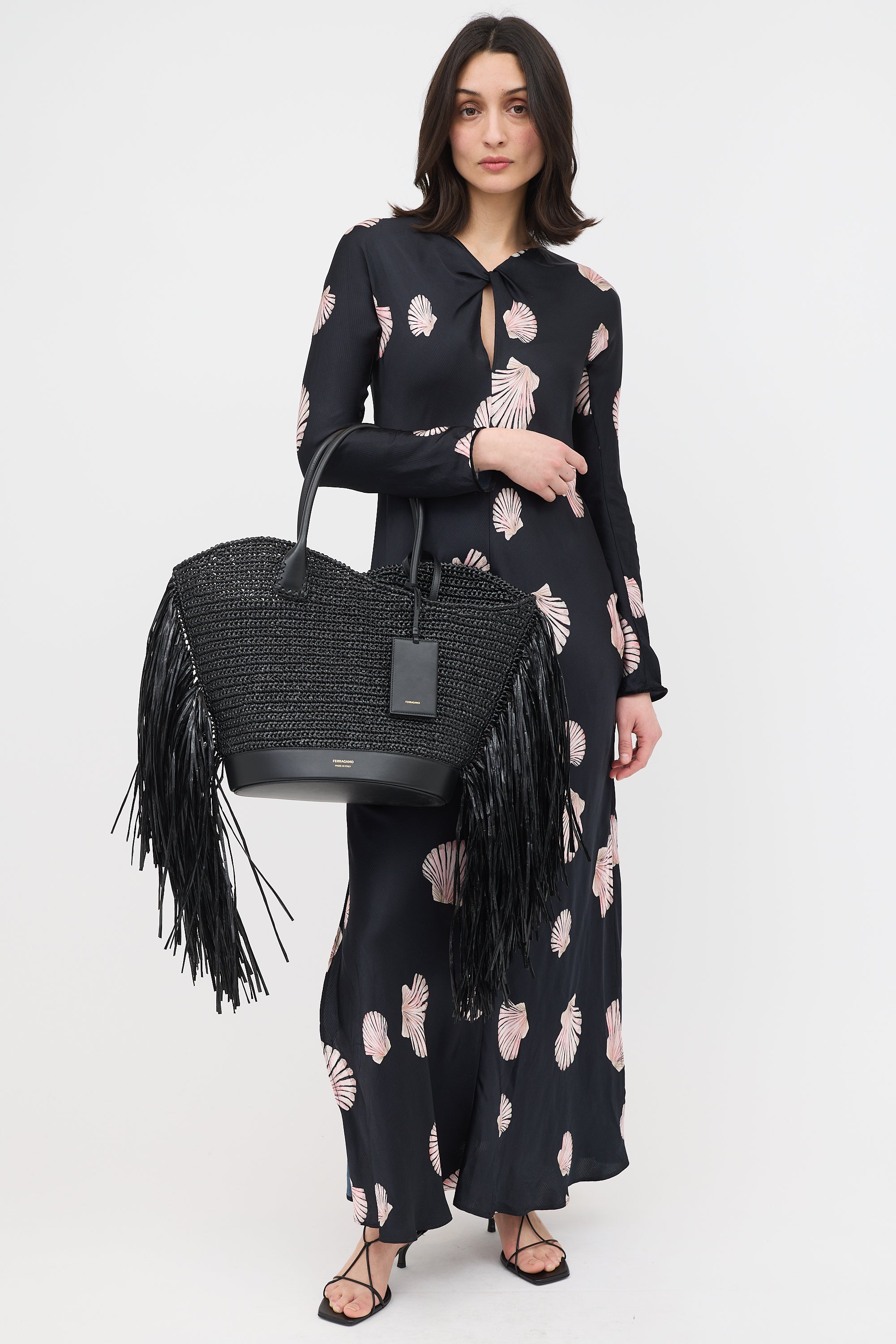 Ferragamo Raffia Fringe Tote Bag