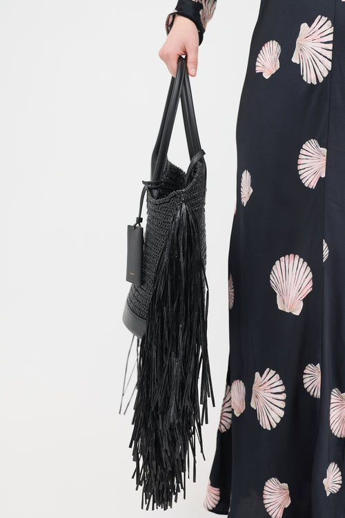 Ferragamo Raffia Fringe Tote Bag