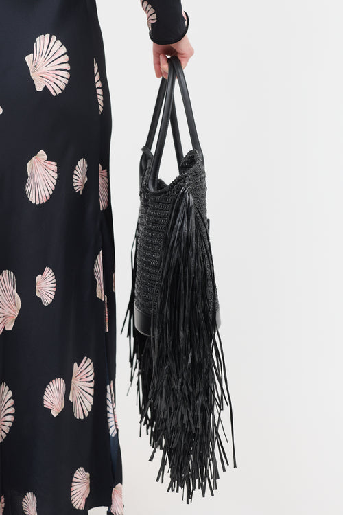 Ferragamo Raffia Fringe Tote Bag