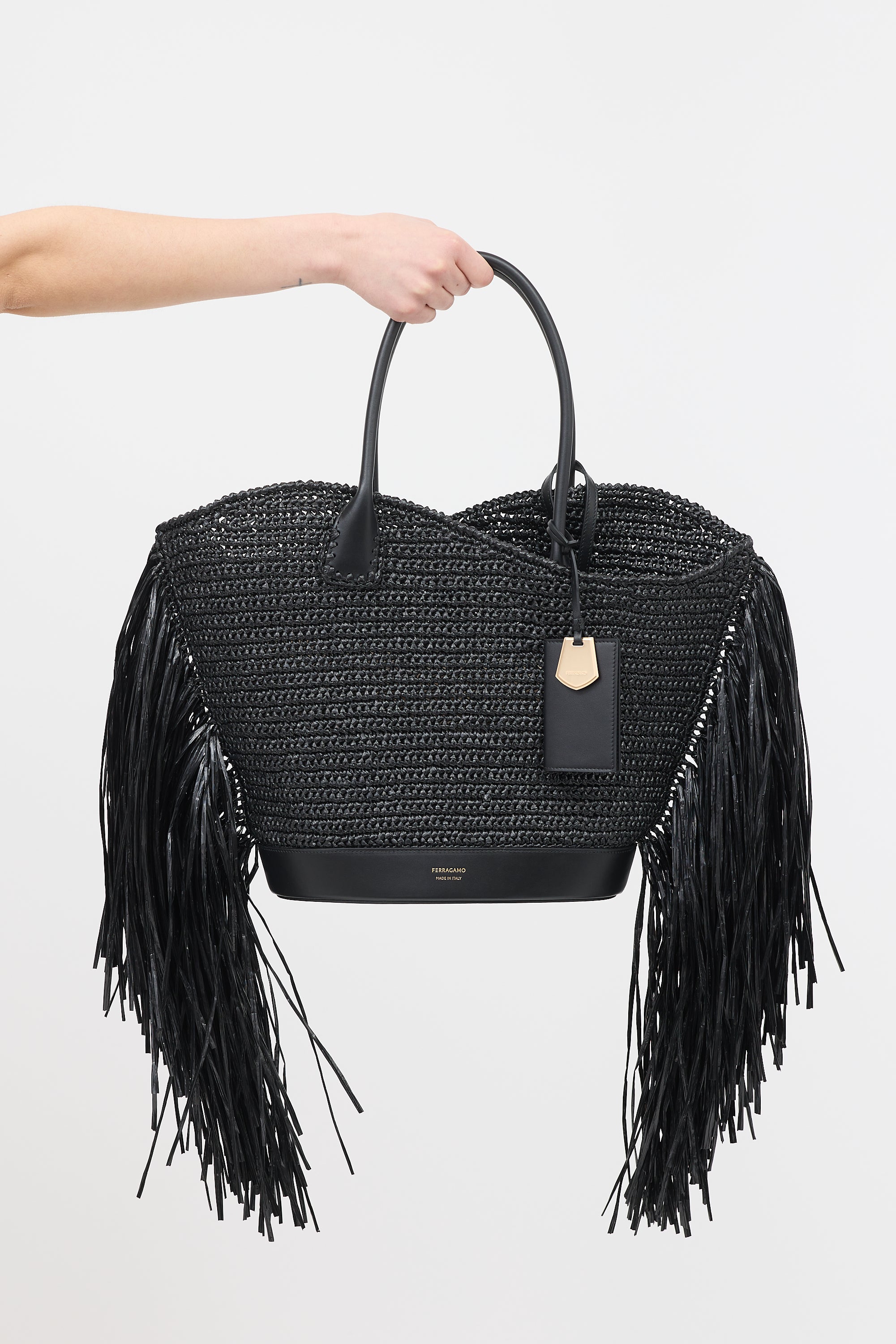 Ferragamo Raffia Fringe Tote Bag