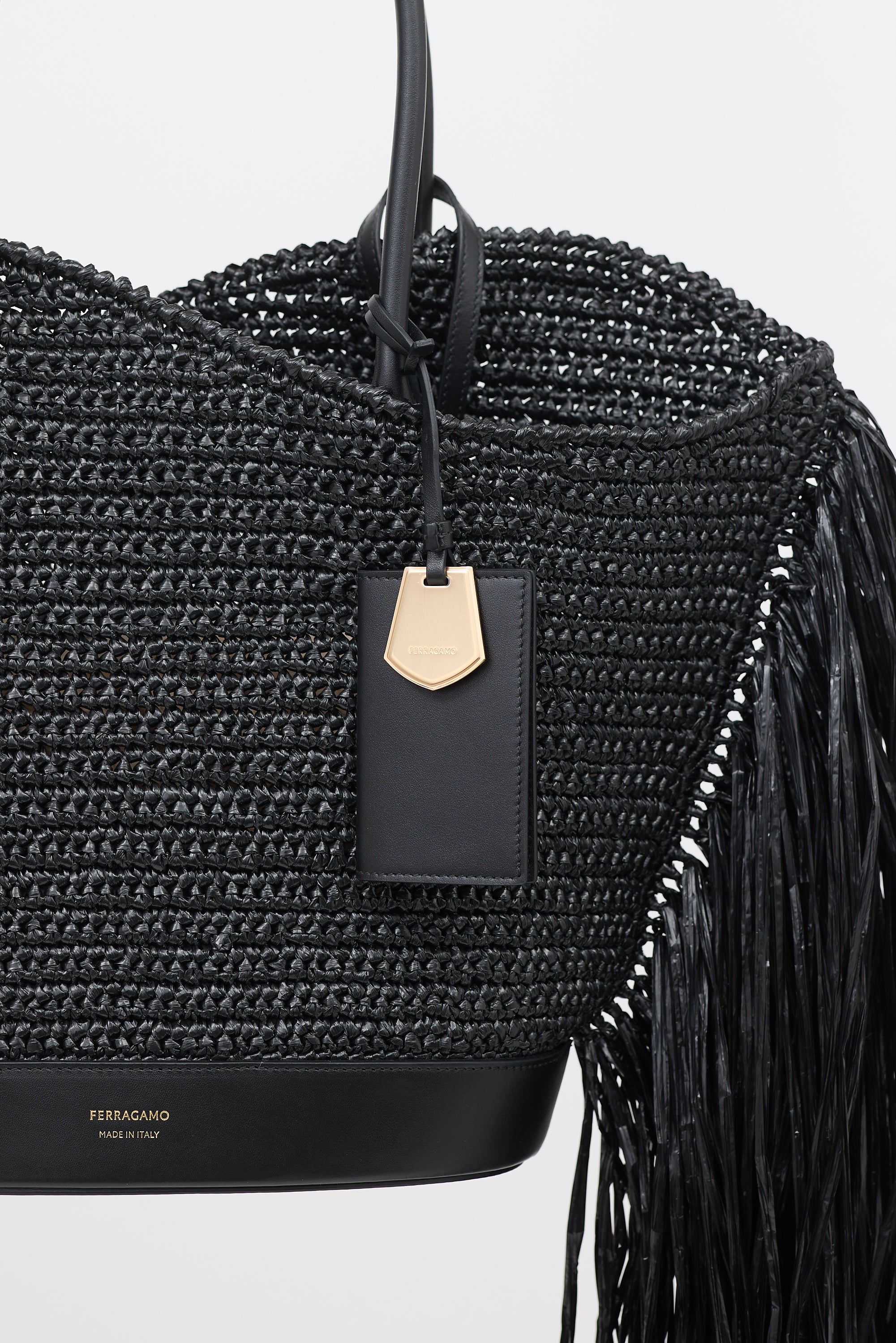 Ferragamo Raffia Fringe Tote Bag