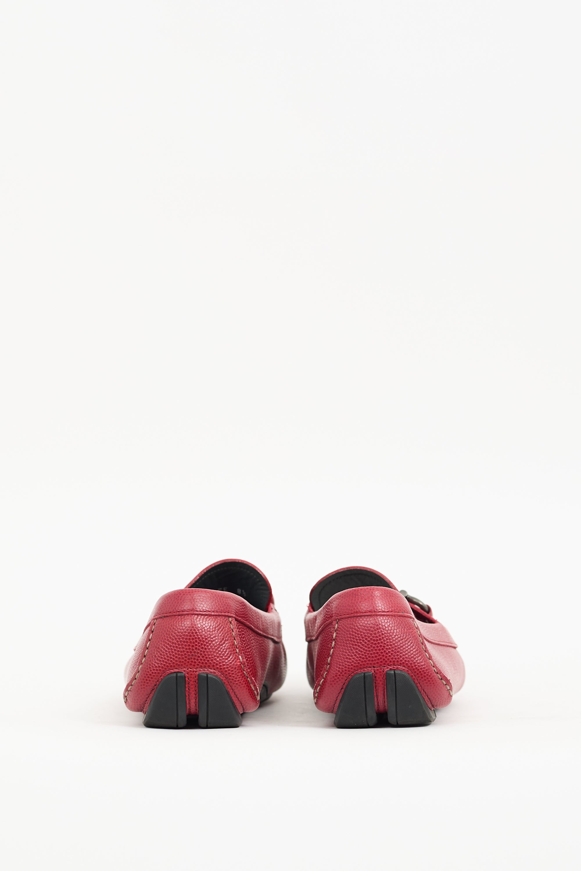 Ferragamo Red Pebbled Leather Driving Loafer
