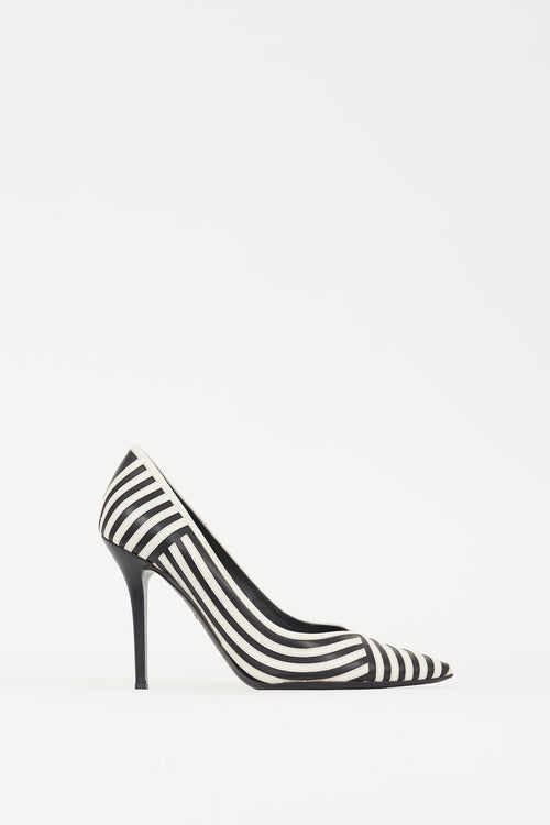 Ferragamo White & Black Striped Susi Heel