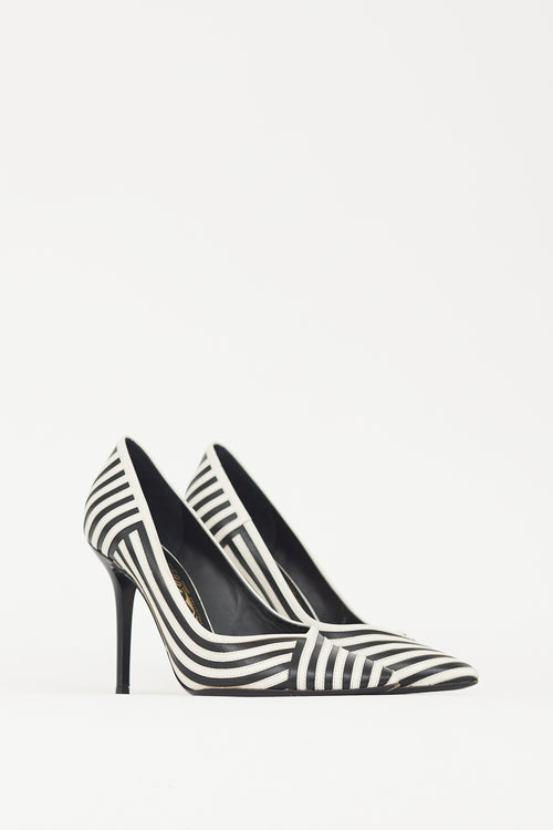 Ferragamo White & Black Striped Susi Heel