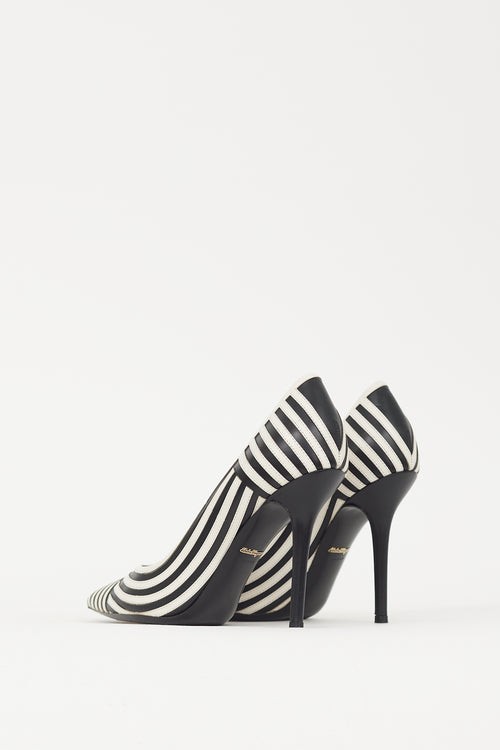 Ferragamo White & Black Striped Susi Heel