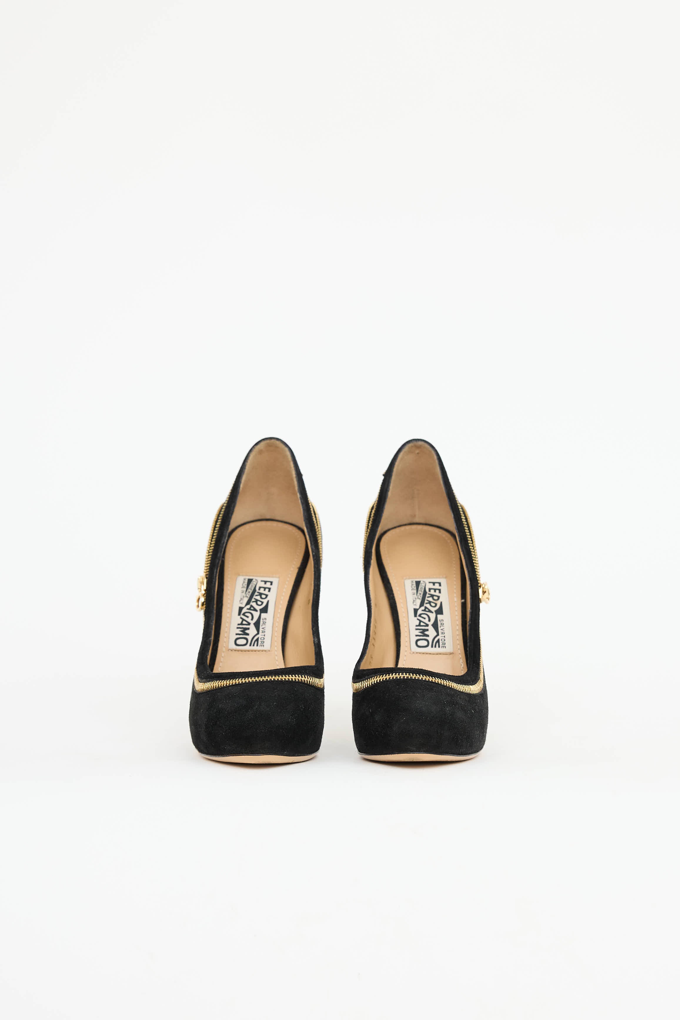 Ferragamo Suede Zipper  Pump