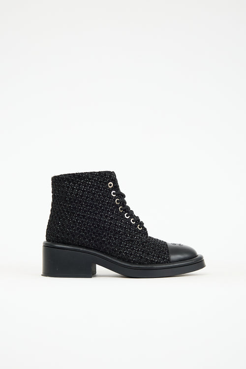 Chanel 2022 Leather & Tweed Combat Boot