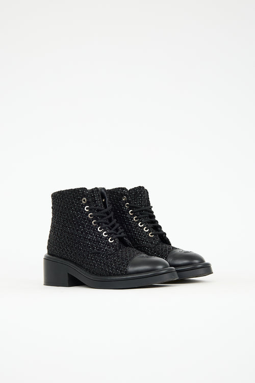 Chanel 2022 Leather & Tweed Combat Boot