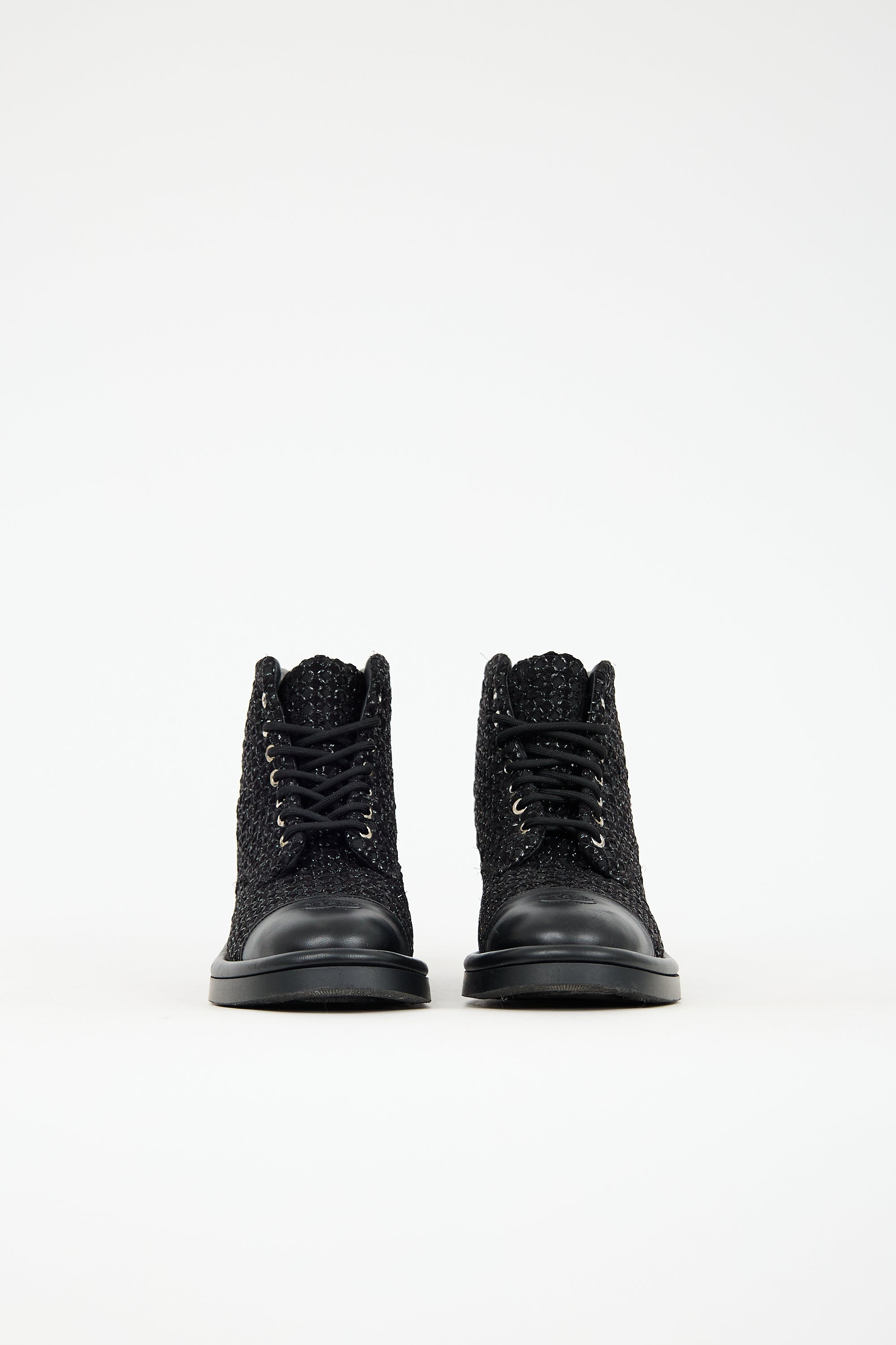 Chanel 2022 Leather & Tweed Combat Boot