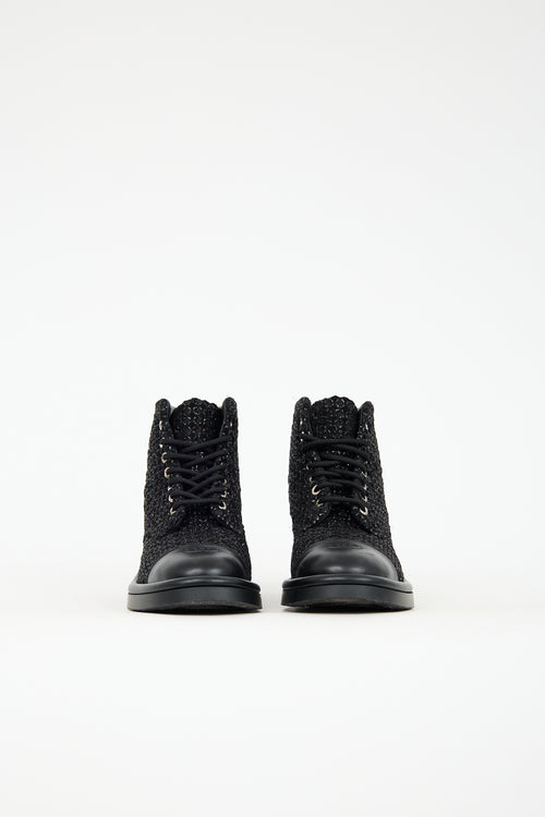 Chanel 2022 Leather & Tweed Combat Boot