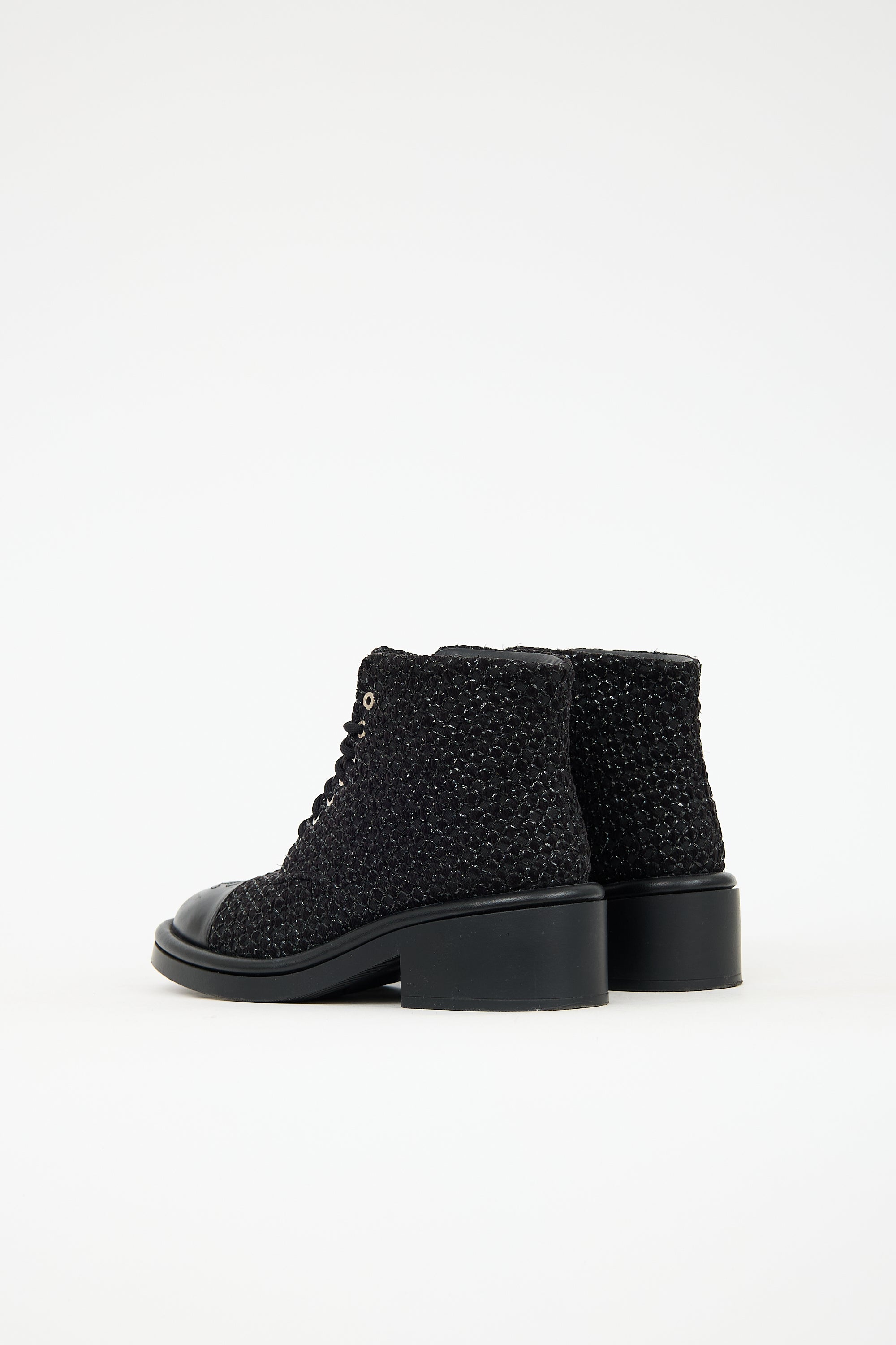 Chanel 2022 Leather & Tweed Combat Boot