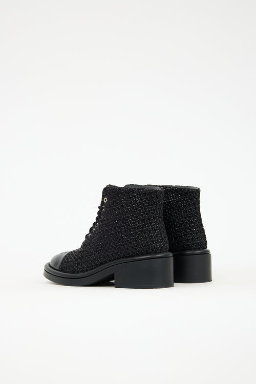 Chanel 2022 Leather & Tweed Combat Boot