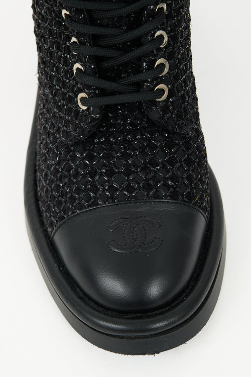 Chanel 2022 Leather & Tweed Combat Boot