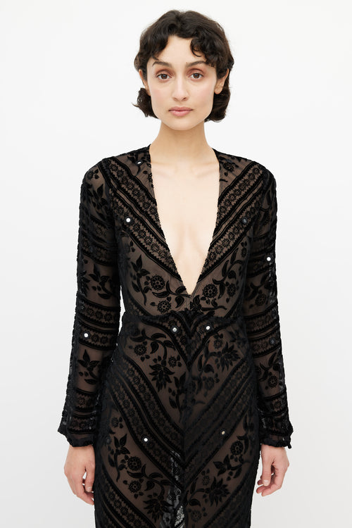 For Love & Lemons Black Velvet Semi Sheer Dress