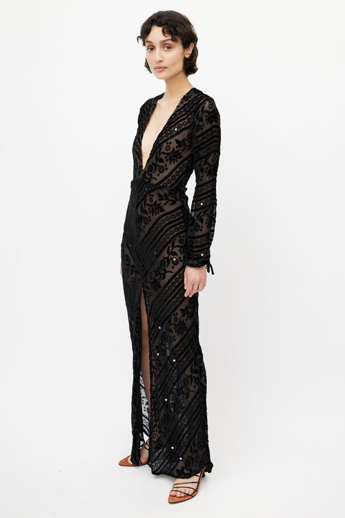 For Love & Lemons Black Velvet Semi Sheer Dress