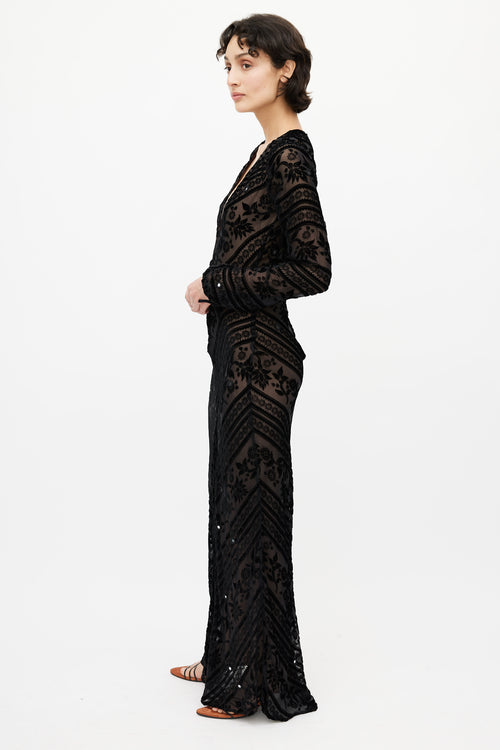 For Love & Lemons Black Velvet Semi Sheer Dress