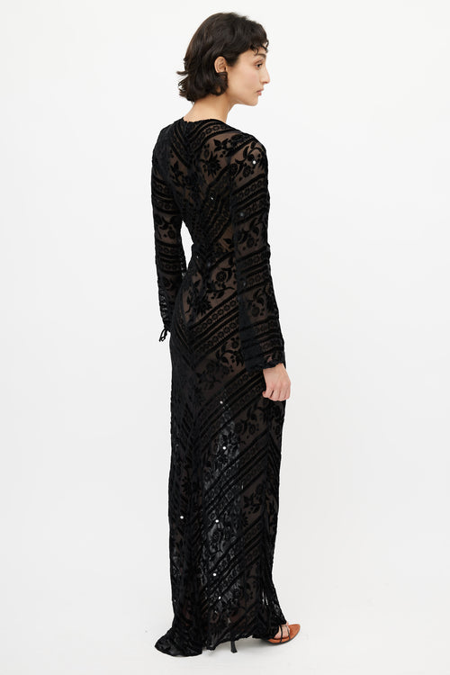 For Love & Lemons Black Velvet Semi Sheer Dress