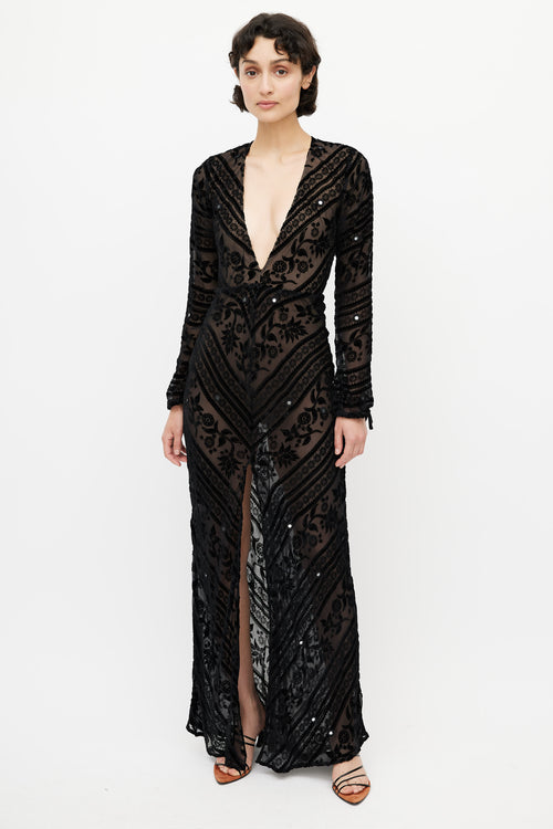 For Love & Lemons Black Velvet Semi Sheer Dress