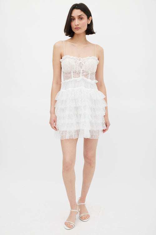 For Love & Lemons White Lace Ruffled Jules Mini Dress