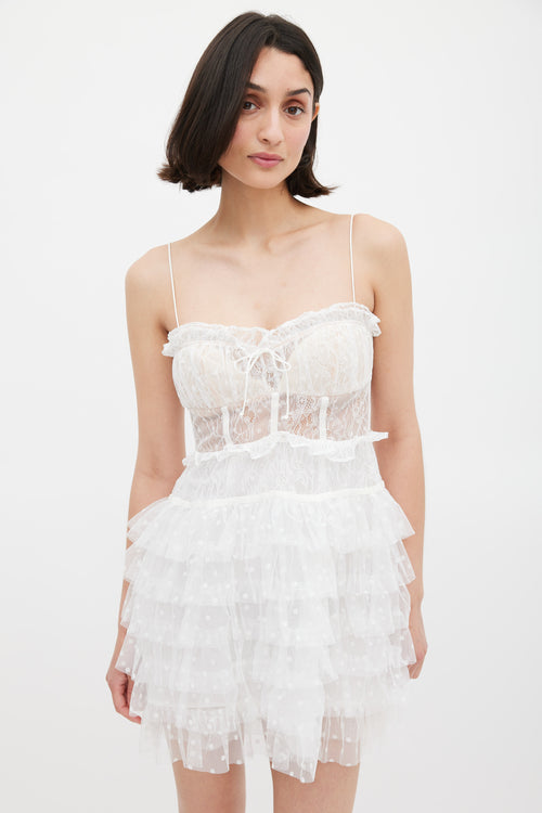 For Love & Lemons White Lace Ruffled Jules Mini Dress
