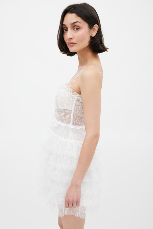 For Love & Lemons White Lace Ruffled Jules Mini Dress