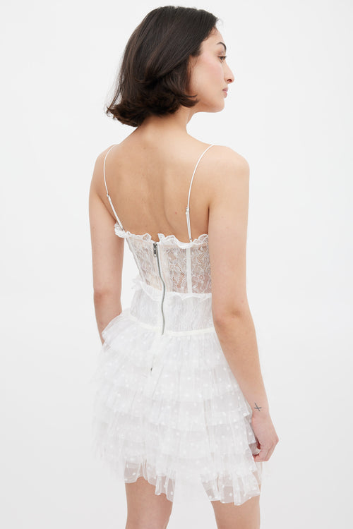 For Love & Lemons White Lace Ruffled Jules Mini Dress