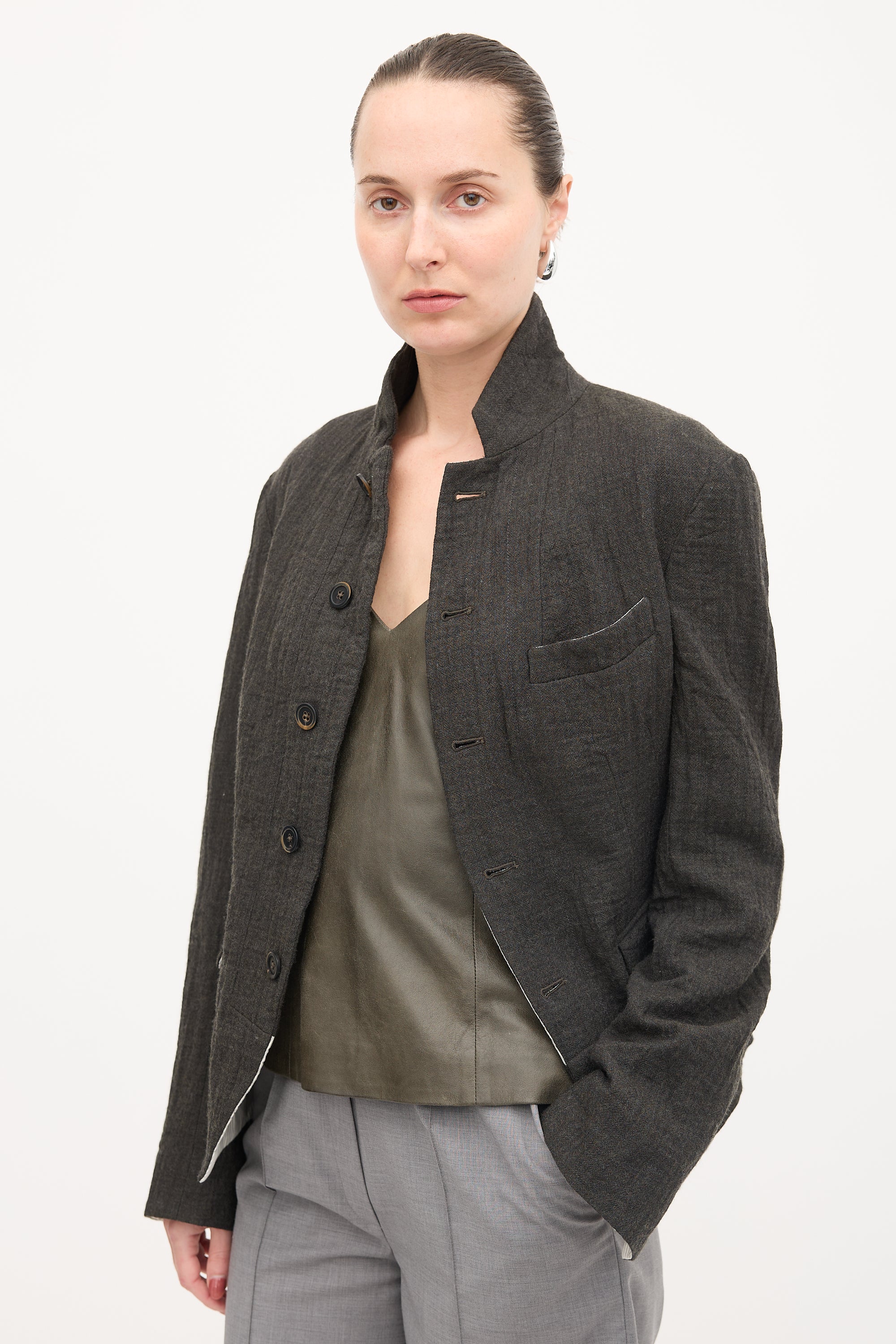Forme D'Expression Wool Stand Collar Blazer