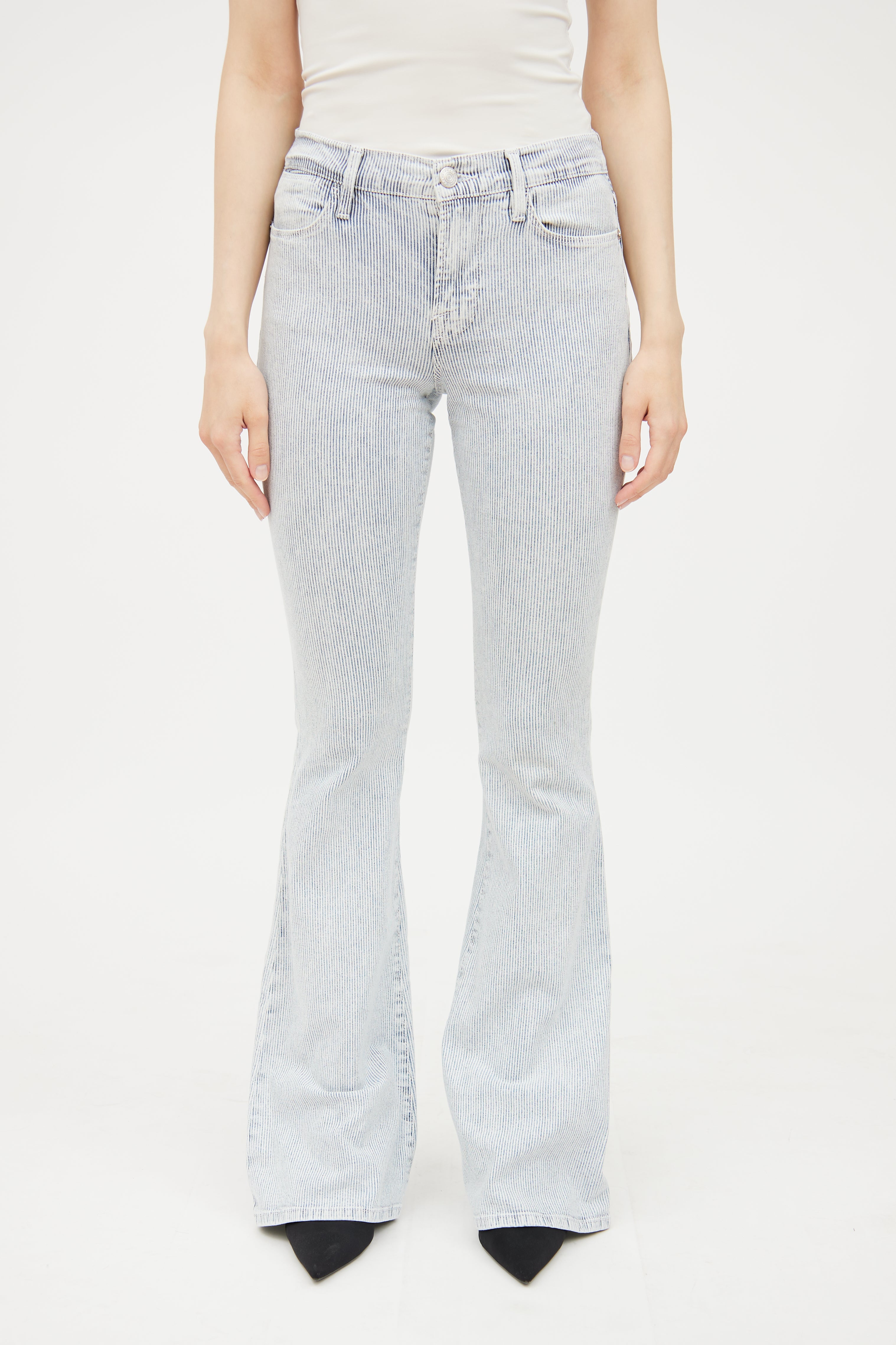 Frame Blue & White Stripe High Flare Jean