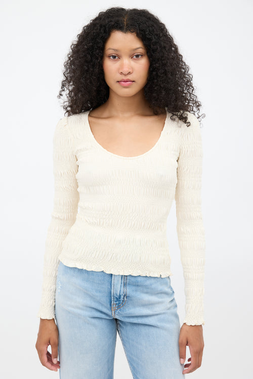 Frame Cream Smocked Long Sleeve Top