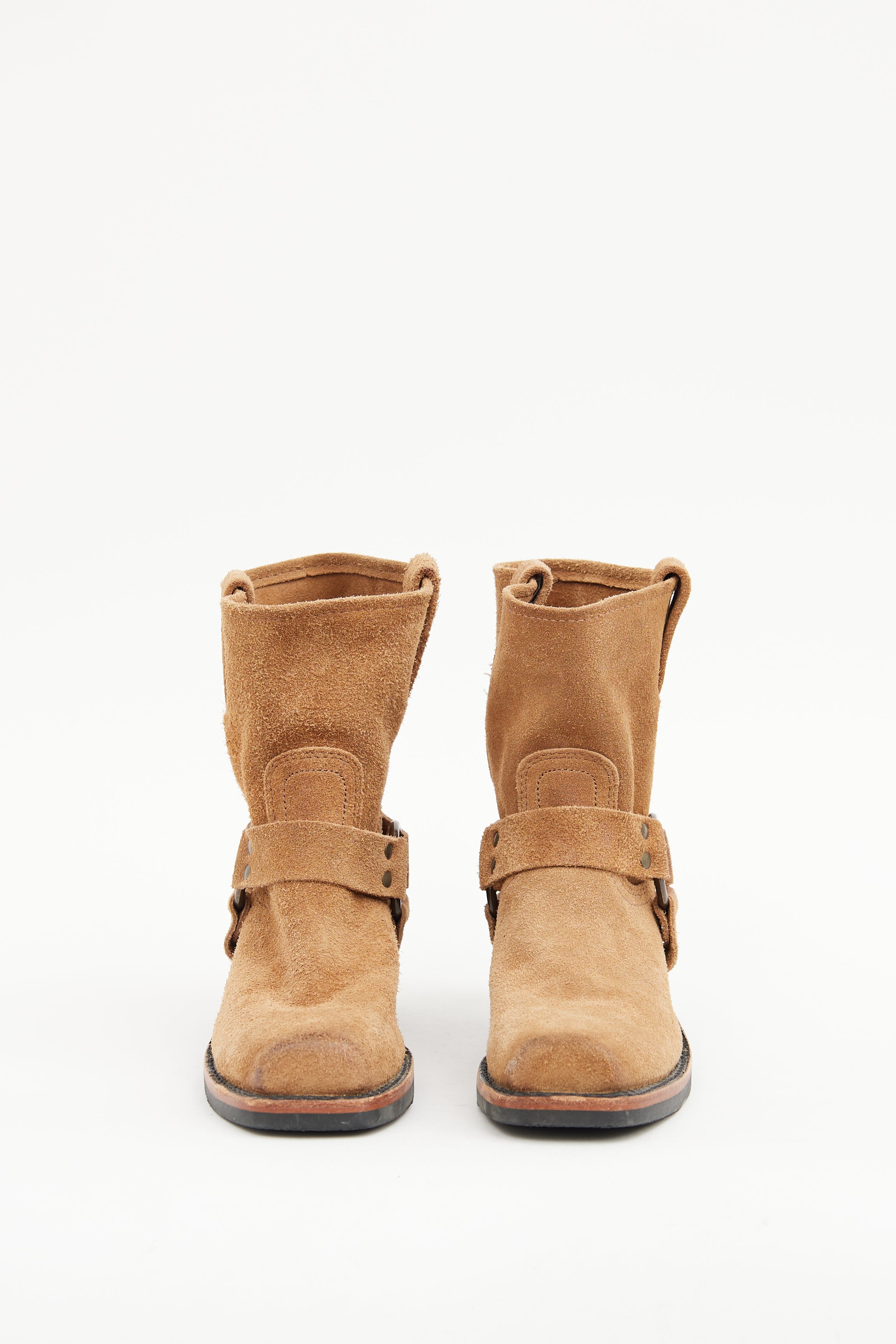 Frye Tan Suede Harness Ankle Boot