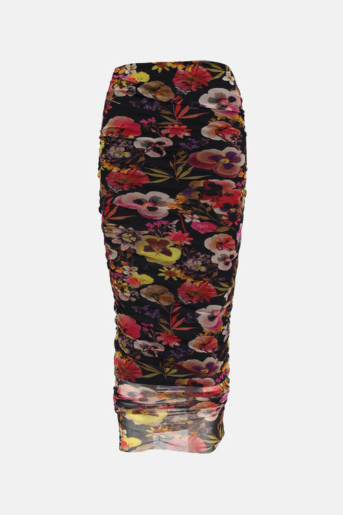 Floral Ruched Maxi Skirt