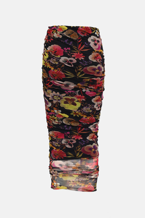 Floral Ruched Maxi Skirt