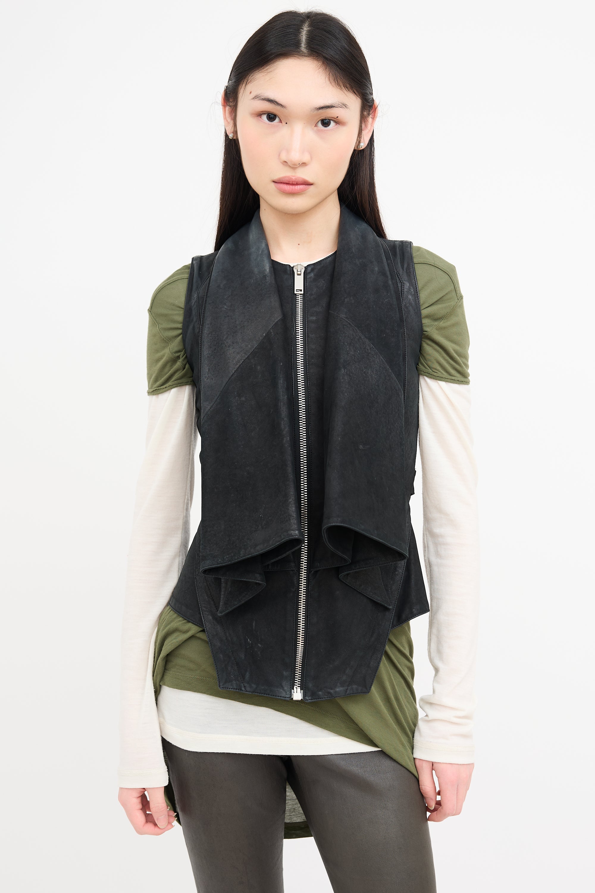 Gareth Pugh Washed Black Leather Zip Vest