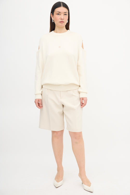 Givenchy Wool Logo Cold Shoulder Sweater