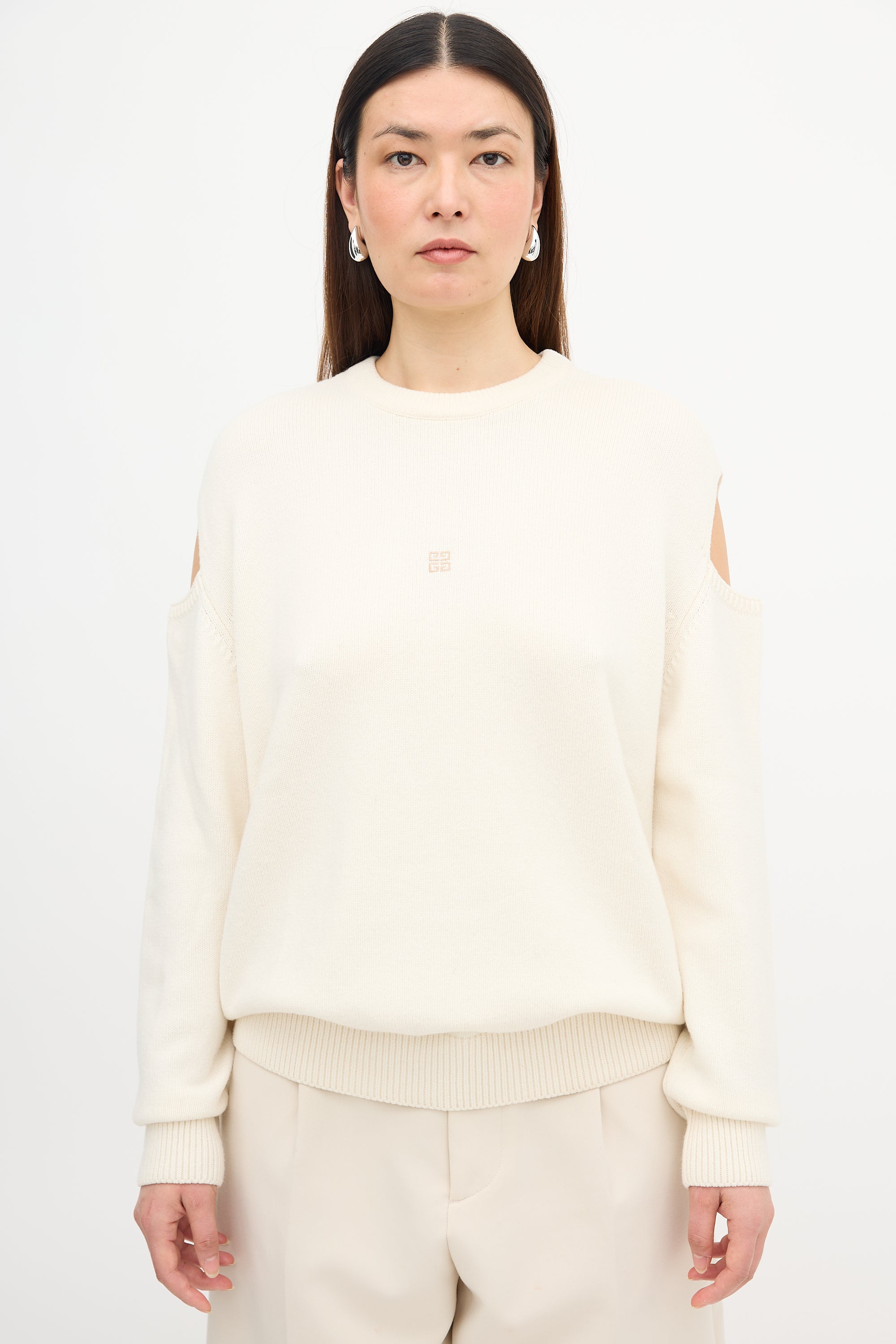 Givenchy Wool Logo Cold Shoulder Sweater