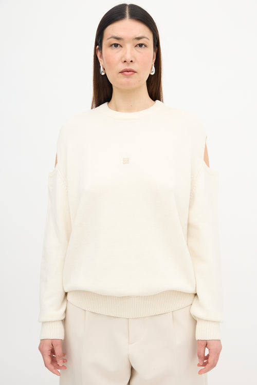 Givenchy Wool Logo Cold Shoulder Sweater