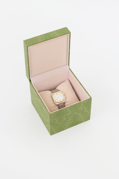 Gucci Stainless Steel & Gold G-Flat 30mm Watch