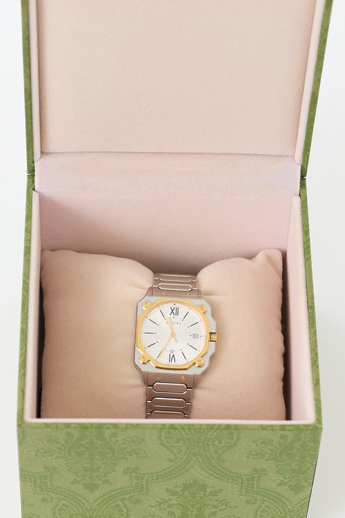 Gucci Stainless Steel & Gold G-Flat 30mm Watch