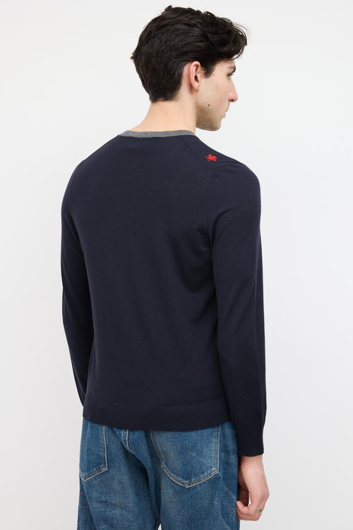 Gucci Navy & Red Wool Printed Sweater