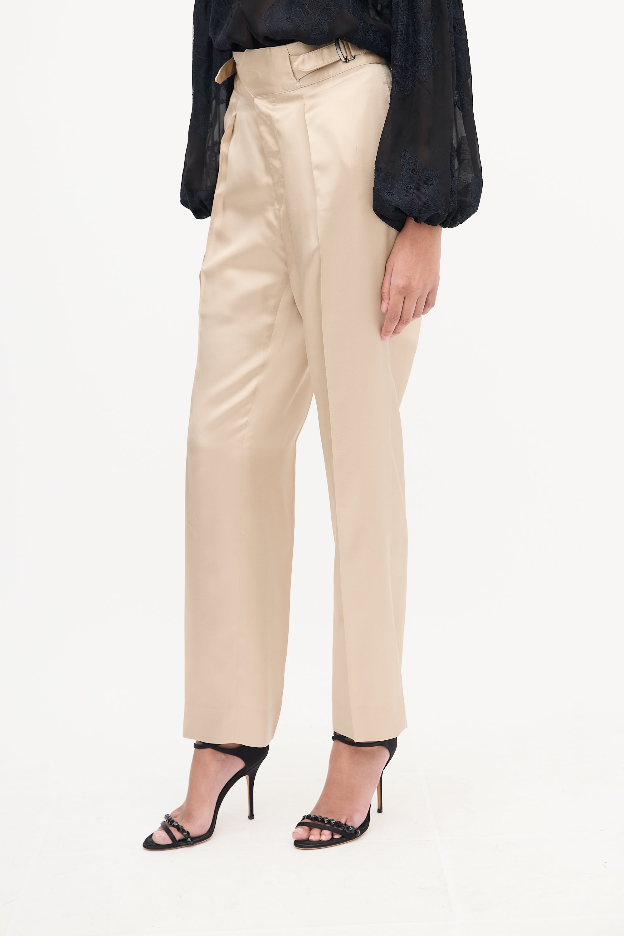 Gucci Beige Silk Strap Detail Trouser