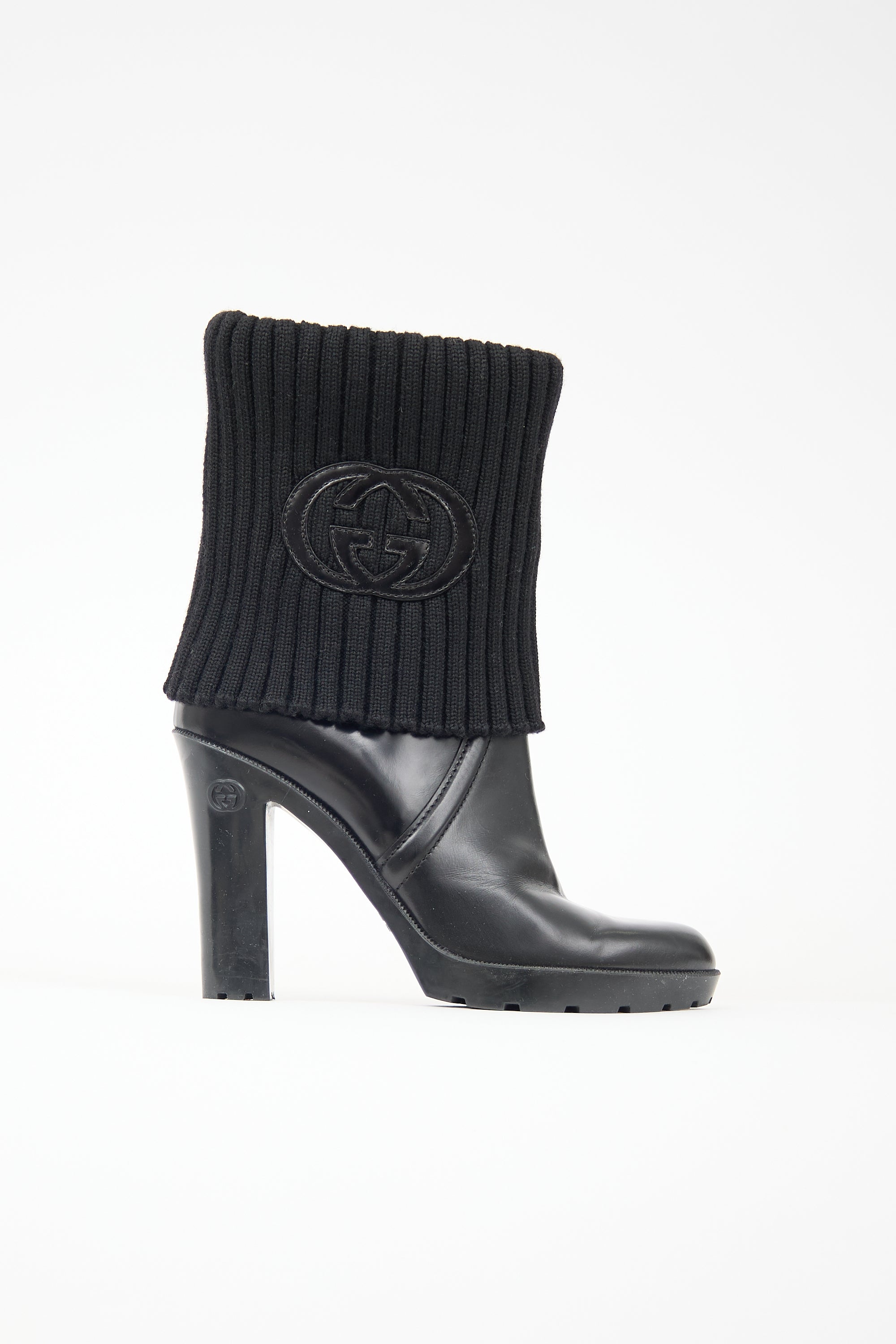 Gucci Leather & Knit Collar GG Boot