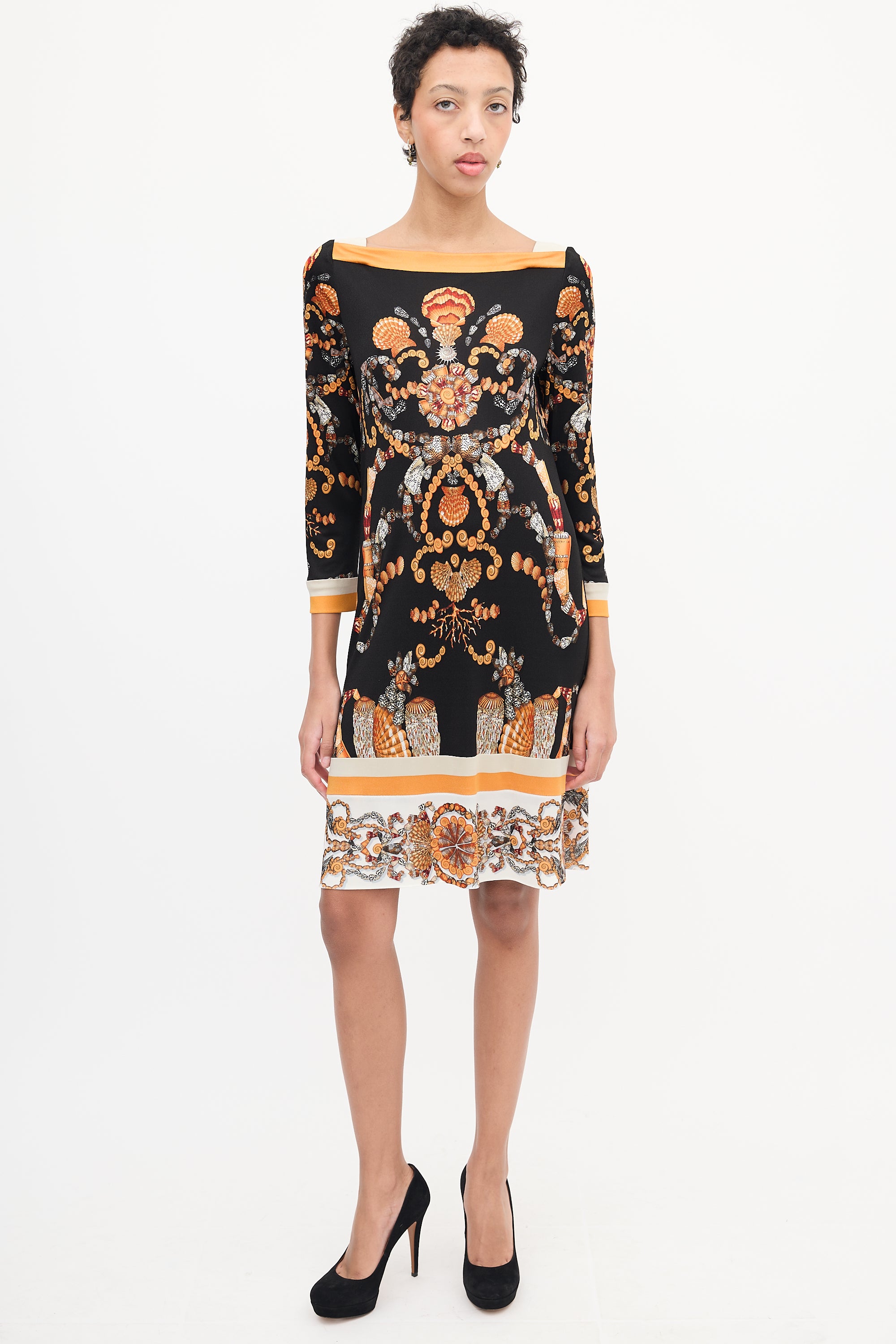 Gucci Black & Orange Seashell Printed Dress