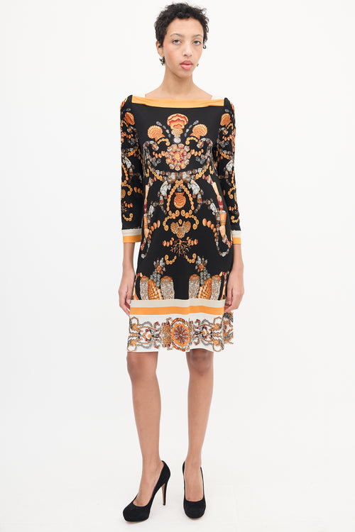 Gucci Black & Orange Seashell Printed Dress