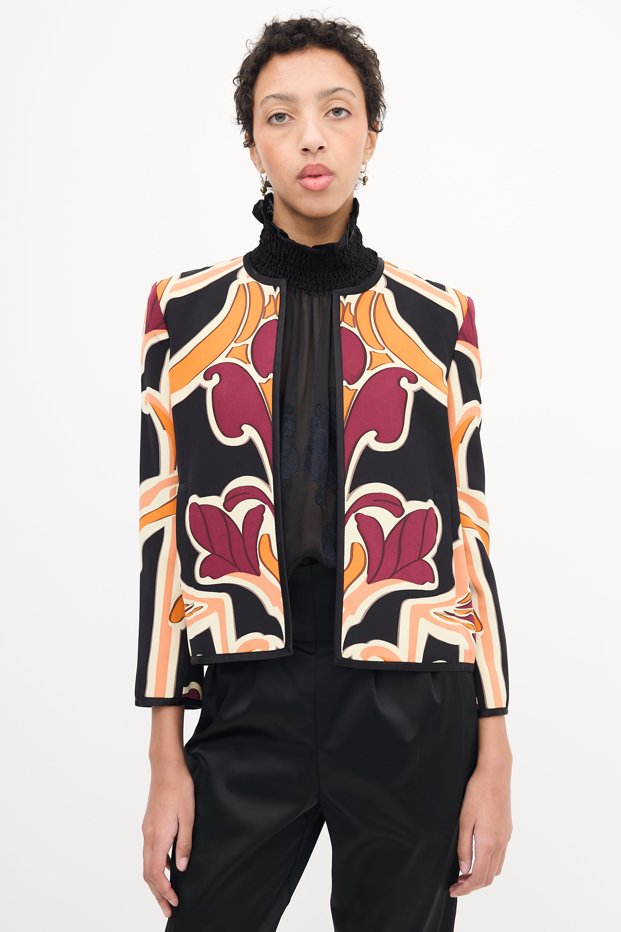 Gucci Black & Multi Silk Floral Blazer