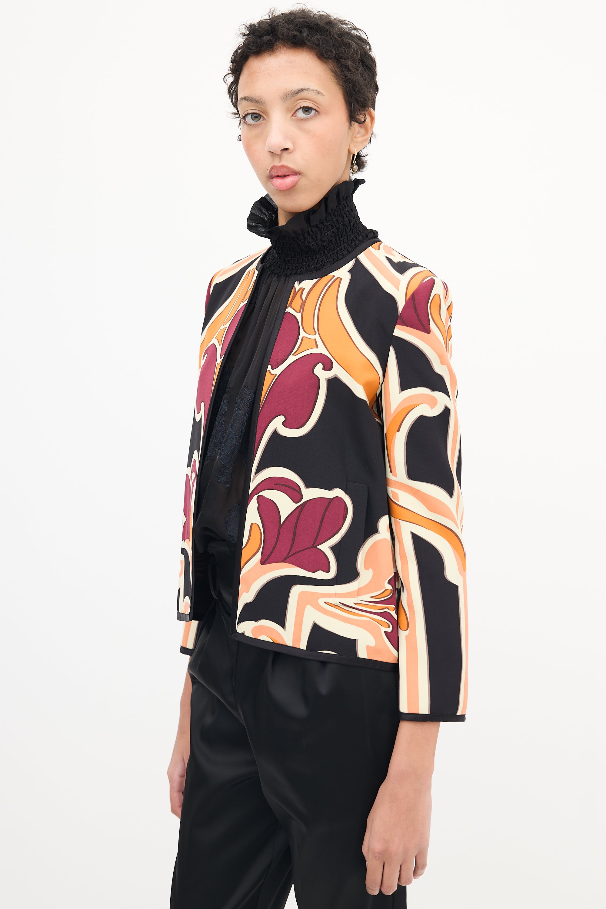 Gucci Black & Multi Silk Floral Blazer